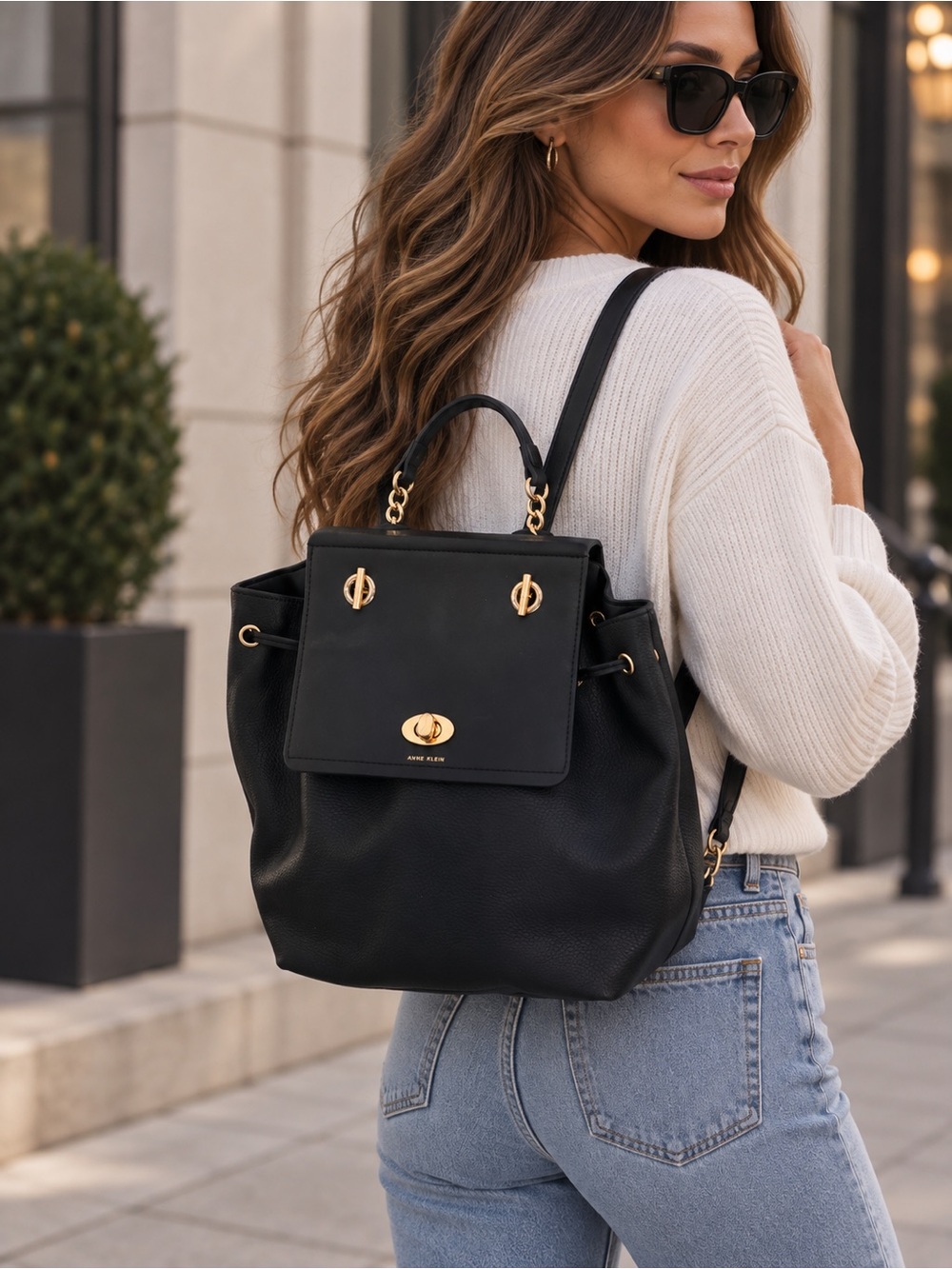 Anne Klein Black Chain Toggle Backpack